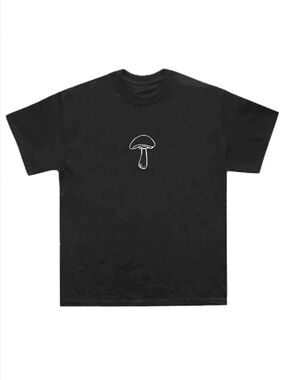 Minimal Black T-Shirt with White Mushroom Graphic